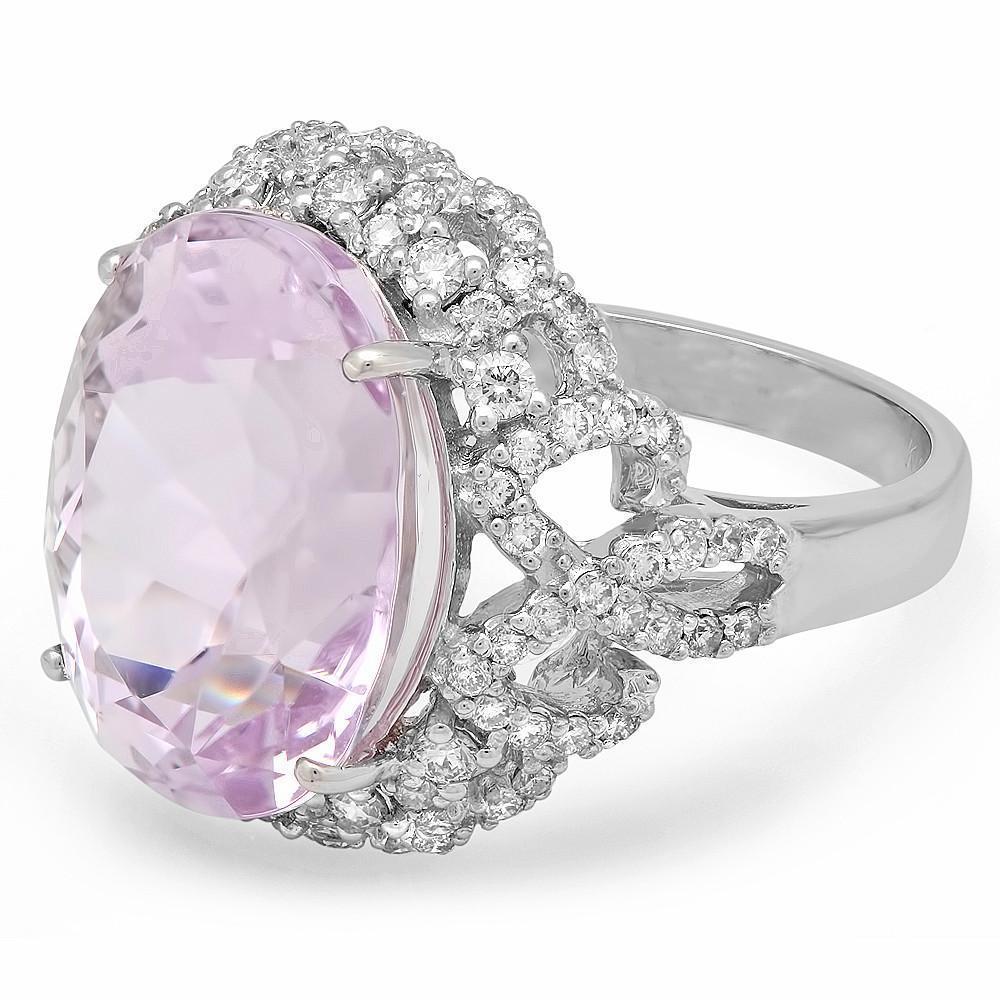 Pink Kunzite And Diamonds 32 Ct Anniversary Ring White Gold 14K - Gemstone Ring-harrychadent.ca