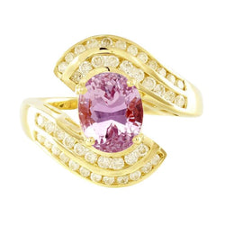 Pink Kunzite Fancy Diamond Ring 15 Carats Yellow Gold 14K