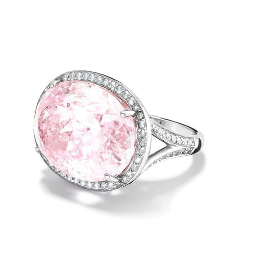 Pink Kunzite With Diamonds 18.75 Carats Wedding Ring Gold White 14K - Gemstone Ring-harrychadent.ca