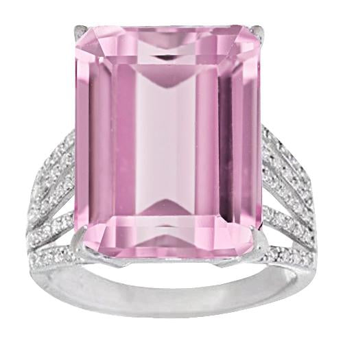 Pink Natural Kunzite And Diamond Wedding Ring 22 Ct White Gold 14K - Gemstone Ring-harrychadent.ca