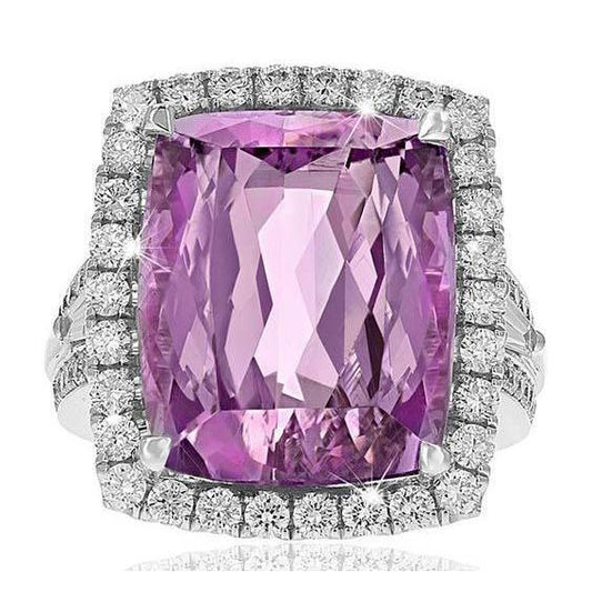 Pink Natural Kunzite And Diamond Wedding Ring White Gold 14K 22 Ct - Gemstone Ring-harrychadent.ca