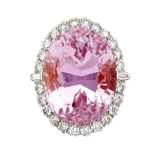 Pink Natural Kunzite With Diamond Wedding Ring White Gold 14K 21 Ct - Gemstone Ring-harrychadent.ca