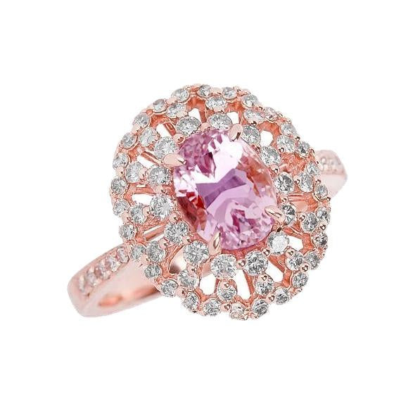 Pink Oval Cut Kunzite Diamond Ring Lady Rose Gold Jewelry 14 Ct - Gemstone Ring-harrychadent.ca