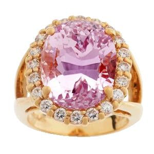 Pink Oval Kunzite With Diamond Wedding Ring 25.75 Carats Yellow Gold - Gemstone Ring-harrychadent.ca