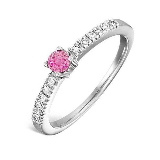 Pink Sapphire And Diamond Ring 1.45 Carats Gemstone White Gold 14K - Gemstone Ring-harrychadent.ca