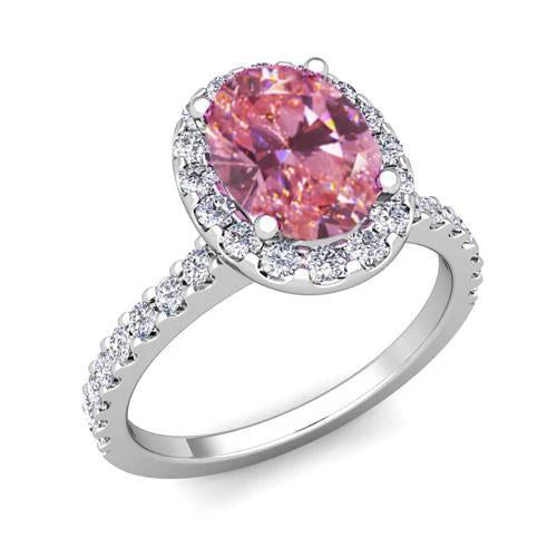 Pink Sapphire And Diamonds 3.90 Carats Ring White Gold 14K - Gemstone Ring-harrychadent.ca