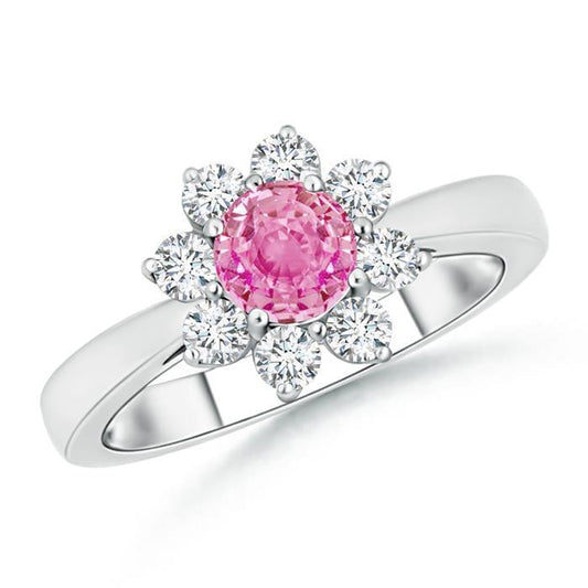 Pink Sapphire And Round Diamonds 3.60 Ct Wedding Ring White Gold 14K - Gemstone Ring-harrychadent.ca