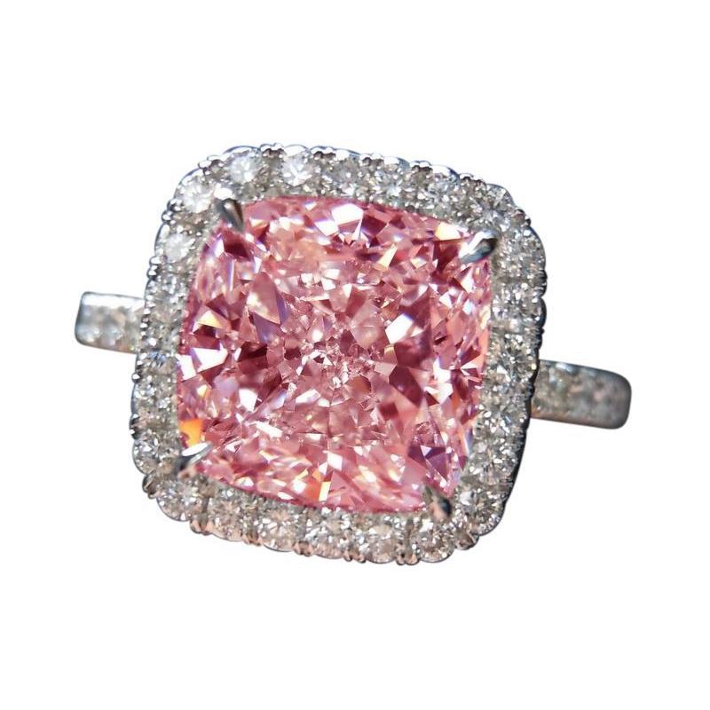 Pink Sapphire Gemstone 5 Carats Engagement Ring White Gold 14K Jewelry - Gemstone Ring-harrychadent.ca