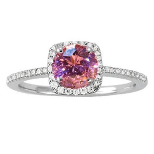 Pink Sapphire Round Center WG Solitaire With Accents Ring 1.15 Ct. - Gemstone Ring-harrychadent.ca