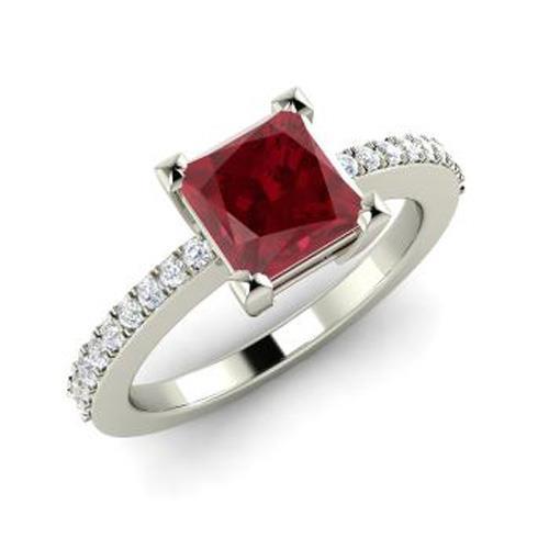 Princess And Round Cut 3.45 Ct. Ruby And Diamonds Ring White Gold 14K - Gemstone Ring-harrychadent.ca