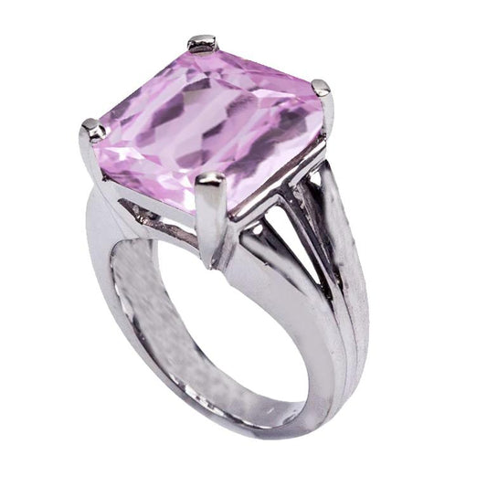 Princess Cut 15 Ct Solitaire Kunzite Ring White Gold 14K - Gemstone Ring-harrychadent.ca