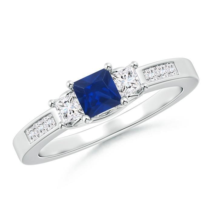 Princess Cut 2.85 Ct Sapphire And Diamonds Wedding Ring White Gold 14K - Gemstone Ring-harrychadent.ca