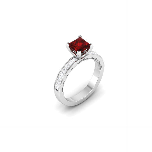 Princess Cut 3 Carats Ruby With Diamonds Wedding Ring White Gold - Gemstone Ring-harrychadent.ca