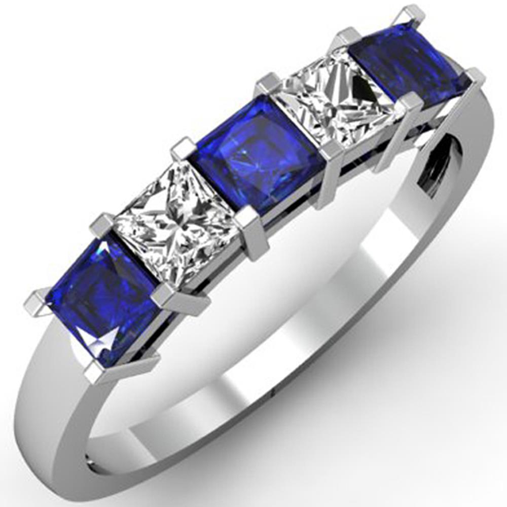 Princess Cut Ceylon Sapphire Diamonds 5 Stone Ring 1.75 Ct - Gemstone Ring-harrychadent.ca