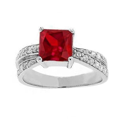 Princess Cut Red Ruby With Diamonds 4.10 Ct. Ring White Gold 14K - Gemstone Ring-harrychadent.ca