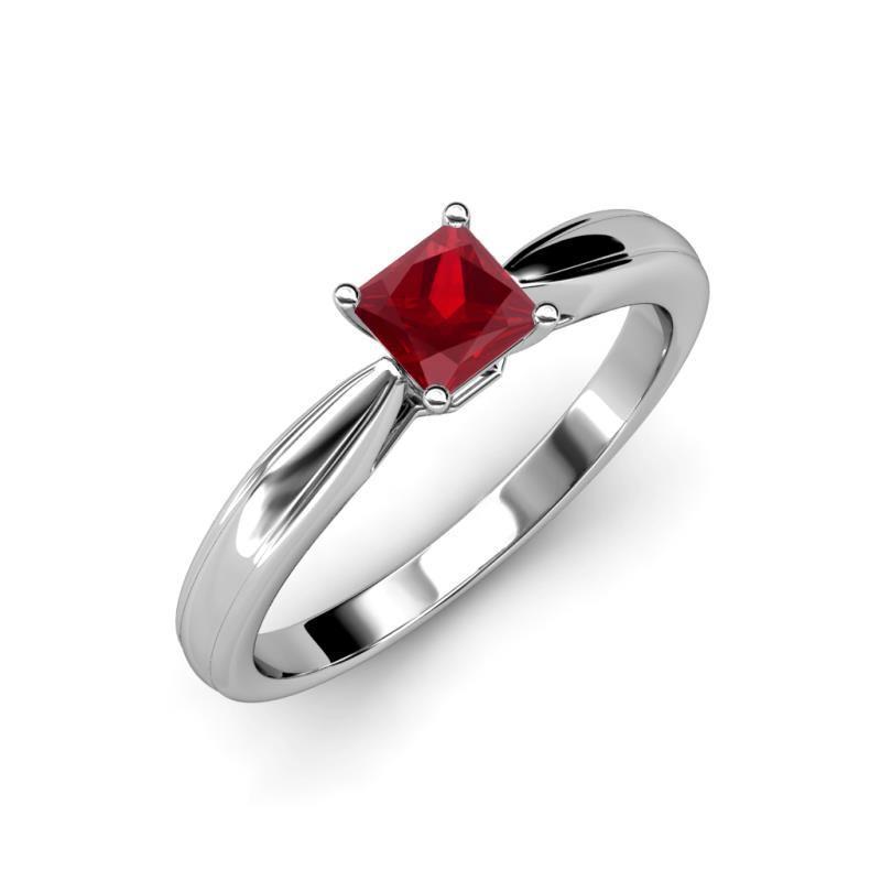 Princess Cut Solitaire Ruby 2 Carat Ring 14K White Gold - Gemstone Ring-harrychadent.ca