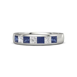 Princess Natural Earth Mined Diamond Blue Sapphire Band 2.50 Carats White Gold 14K