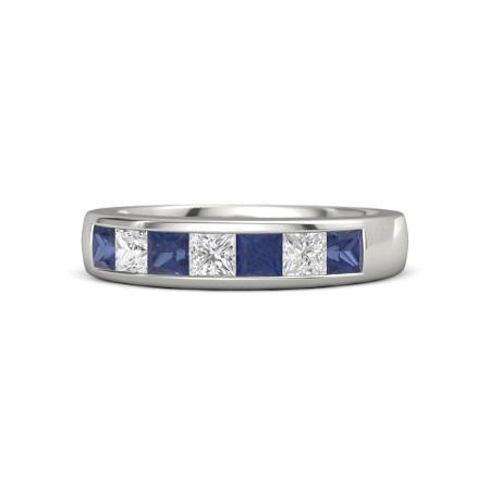 Princess Diamond Blue Sapphire Band 2.50 Carats White Gold 14K - Gemstone Ring-harrychadent.ca