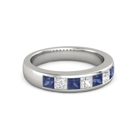 Princess Diamond Blue Sapphire Band 2.50 Carats White Gold 14K - Gemstone Ring-harrychadent.ca