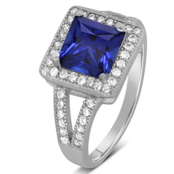 Princess Round Cut Sri Lanka Sapphire Diamond Ring 3.56 Carat WG 14K - Gemstone Ring-harrychadent.ca