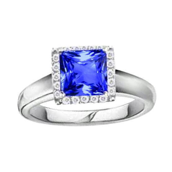 Princess Shaped Ceylon Sapphire Diamonds Gemstone Ring 5.40 Carats - Gemstone Ring-harrychadent.ca