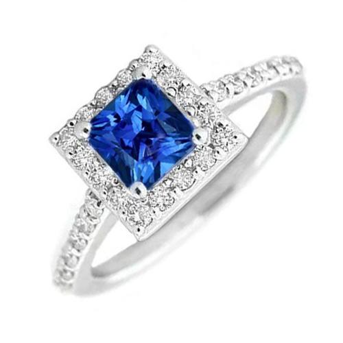 Princess Sri Lankan Sapphire Diamond Ring 2.25 Carat White Gold 14K - Gemstone Ring-harrychadent.ca