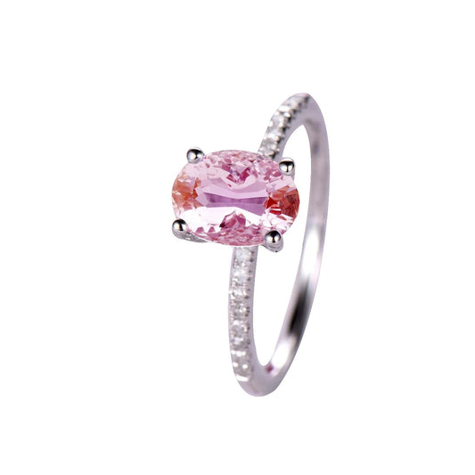 Prong Set 14.75 Ct Kunzite With Diamonds Wedding Ring White Gold 14K - Gemstone Ring-harrychadent.ca