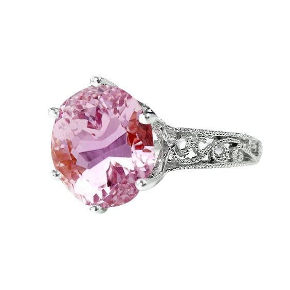 Prong Set 21.00 Ct Solitaire Pink Kunzite Wedding Ring White Gold - Gemstone Ring-harrychadent.ca