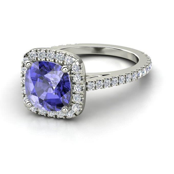 Prong Set 4.50 Ct Blue Tanzanite With Diamonds Ring White Gold 14K - Gemstone Ring-harrychadent.ca