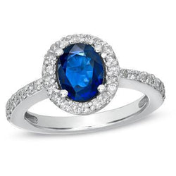 Prong Set Ceylon Sapphire Natural Earth Mined Diamonds 1.90 Ct Wedding Ring White Gold 14K