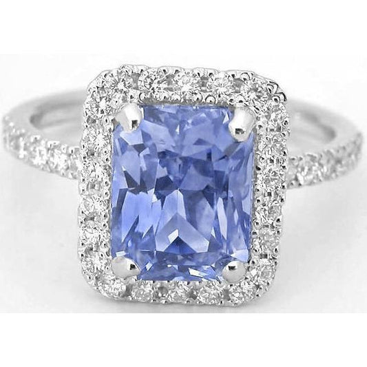 Prong Set Ceylon Sapphire With Diamonds 4 Ct Ring White Gold 14K - Gemstone Ring-harrychadent.ca