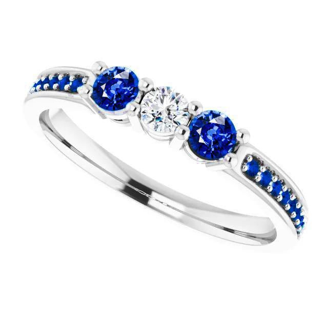 Prong Set Diamond & Sapphire Stone Ring White Gold 14K - Gemstone Ring-harrychadent.ca