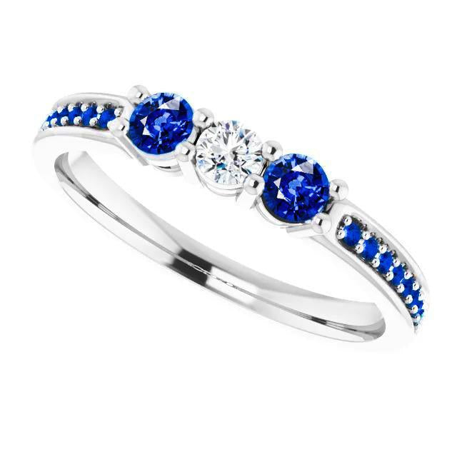 Prong Set Diamond & Sapphire Stone Ring White Gold 14K - Gemstone Ring-harrychadent.ca