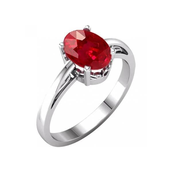 Prong Set Oval Cut 2 Carat Red Ruby Ring 14K WG - Gemstone Ring-harrychadent.ca