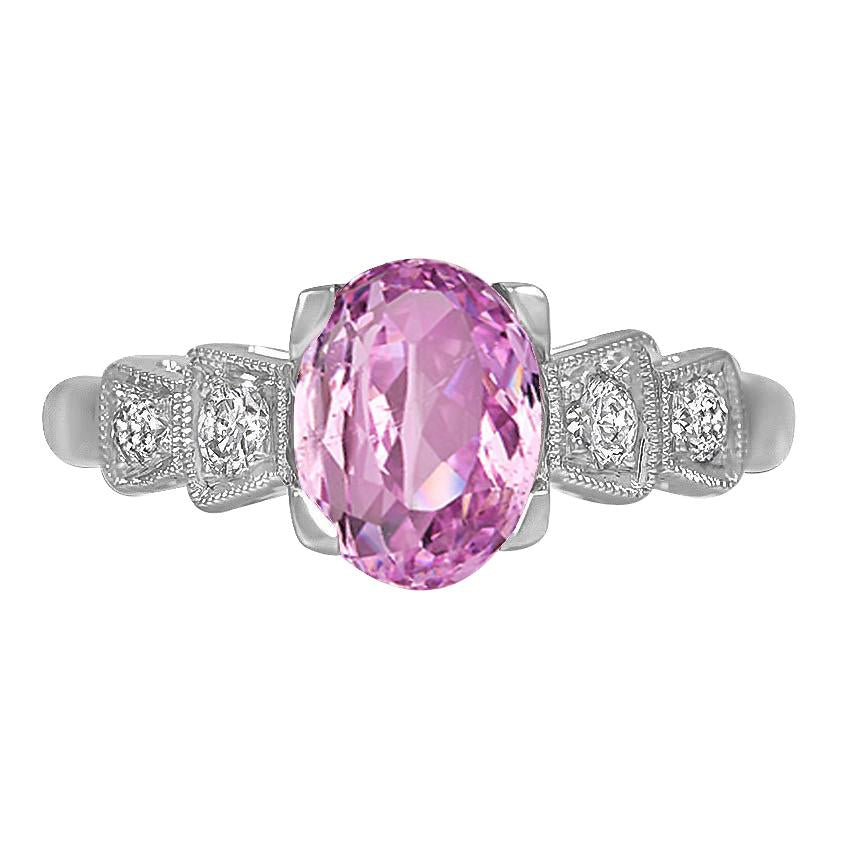 Prong Set Pink Kunzite And Diamonds 18.50 Carats Ring White Gold - Gemstone Ring-harrychadent.ca