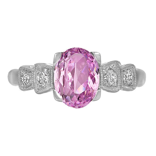 Prong Set Pink Kunzite And Diamonds 18.50 Carats Ring White Gold - Gemstone Ring-harrychadent.ca