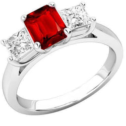 Prong Set Red Ruby And Natural Earth Mined Diamonds 4 Carats Ring 14K Gold