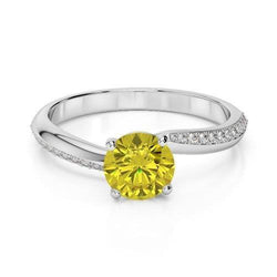 Prong Set Round Cut 3.50 Ct Yellow Sapphire With Natural Earth Mined Diamonds Ring