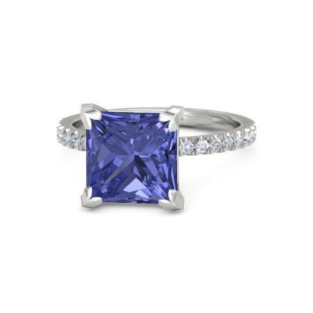 Prong Set Tanzanite And Diamonds 3.80 Carats Ring White Gold 14K - Gemstone Ring-harrychadent.ca