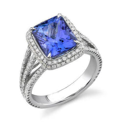 Prong Set Tanzanite And Natural Earth Mined Diamonds 4.78 Carats Wedding Ring Gold White