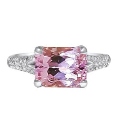 Radiant Cut Kunzite With Round Natural Earth Mined Diamonds 17.90 Carats Ring 14K Gold
