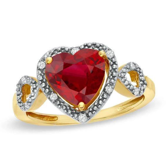 Red Heart Cut Ruby Diamond Ring 6.65 Ct Jewelry Yellow Gold - Gemstone Ring-harrychadent.ca