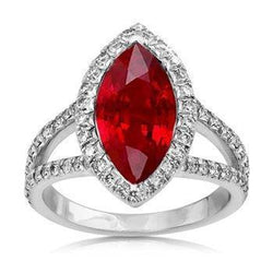 Red Marquise Cut Halo Ruby Natural Earth Mined Diamond Ring White Gold 5.55 Ct