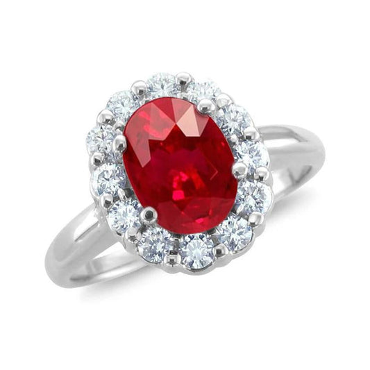 Red Oval Cut Ruby And Diamond Ring 5 Carats Jewelry 14K White Gold - Gemstone Ring-harrychadent.ca