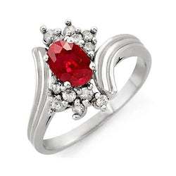 Red Oval Ruby And Natural Earth Mined Diamond Anniversary Ring White Gold 14K 1.50 Ct