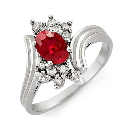 Red Oval Ruby And Diamond Anniversary Ring White Gold 14K 1.50 Ct - Gemstone Ring-harrychadent.ca