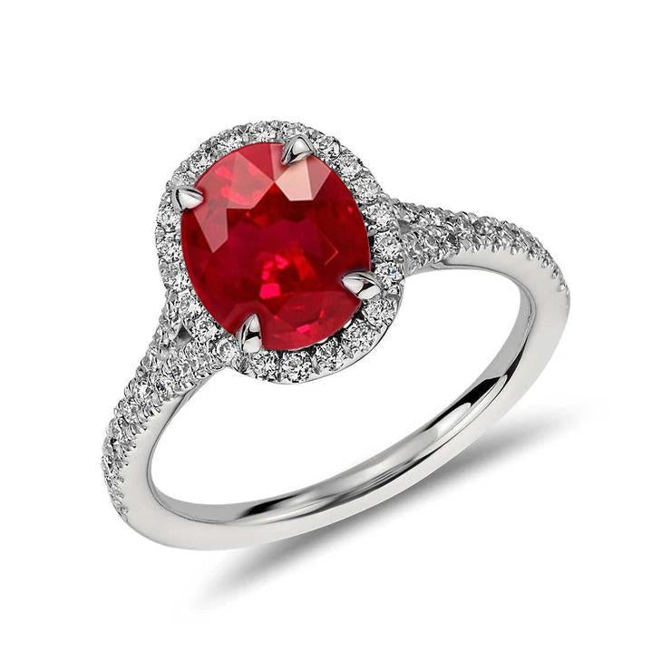 Red Oval Ruby Diamond Wedding Ring White Gold 14K 3.30 Carats - Gemstone Ring-harrychadent.ca