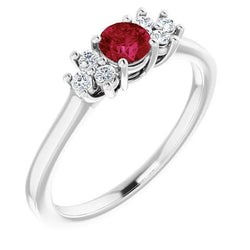 Red Round Ruby Stone And Natural Earth Mined Diamond Ring 1.50 Carats