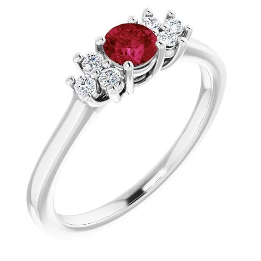 Red Round Ruby Stone And Diamond Ring 1.50 Carats - Gemstone Ring-harrychadent.ca