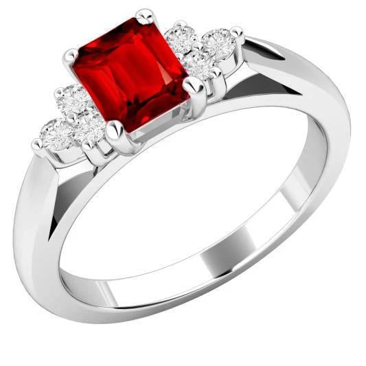Red Ruby And Diamonds 3.40 Carats Ring White Gold 14K - Gemstone Ring-harrychadent.ca